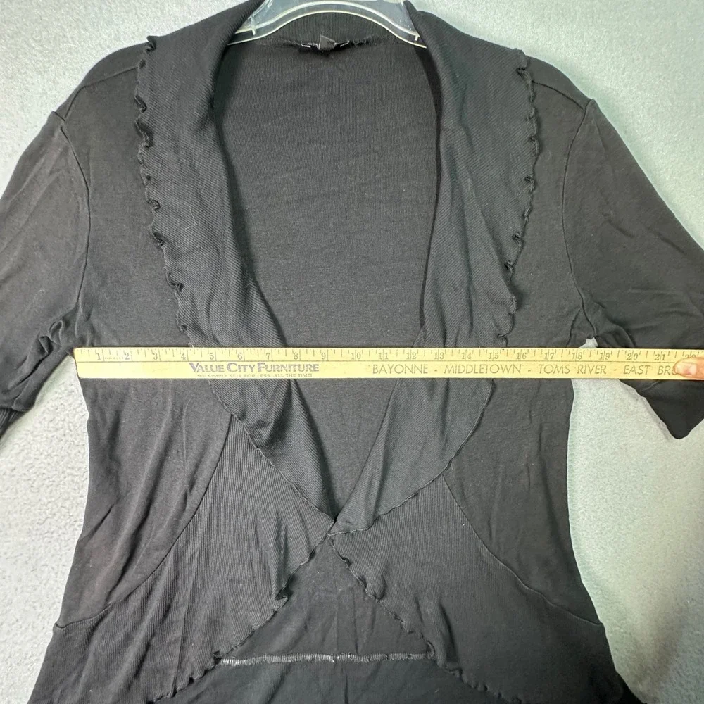 Express Black Ribbed‎ Lettuce Edge Open Front Cardigan Shawl Collar L Whimsigoth
